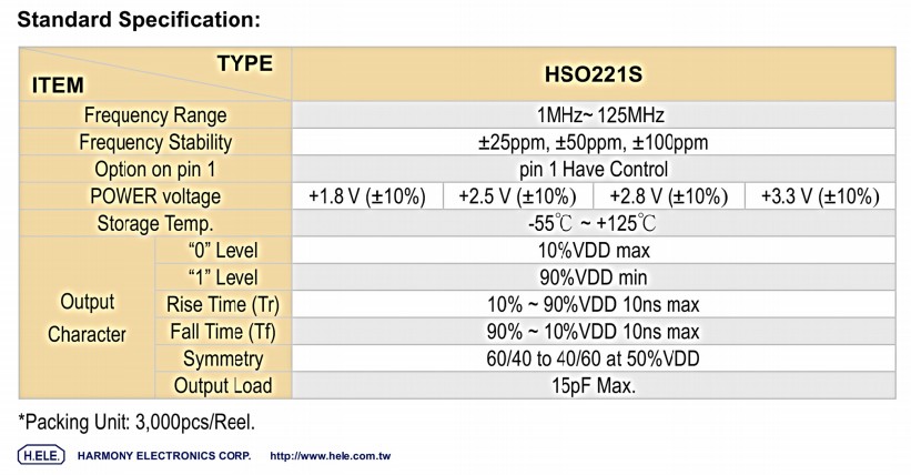 HSO221S晶振規(guī)格書