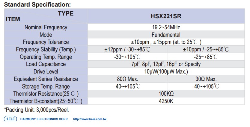 HSX221SR晶振規(guī)格書